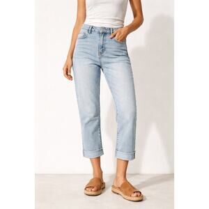 Frye Light Wash Denim Jeans Cropped Raw Hem Cuff High Rise Size 10/30